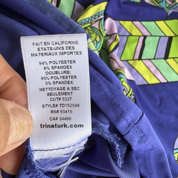 Trina Turk Tilly Print Jersey V Neck 3/4 Sleeve Shift Mod Dress Paisley Size 8 - Picture 6 of 13